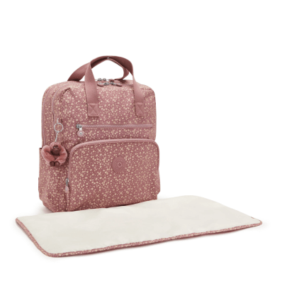 Bolso Maternal Kipling Audrie Rosado flores doradas1