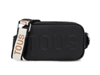 Crossbody Tous rectangular Negro Strapp Blanco Letras Café1