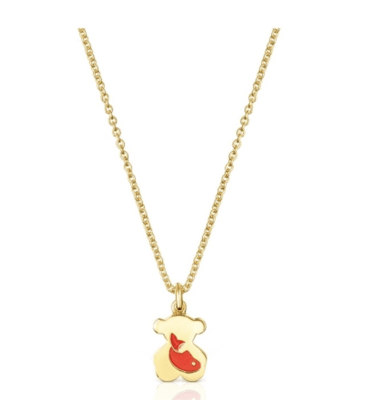 Collar Tous oso bañado oro con pez rojo de la suerte1