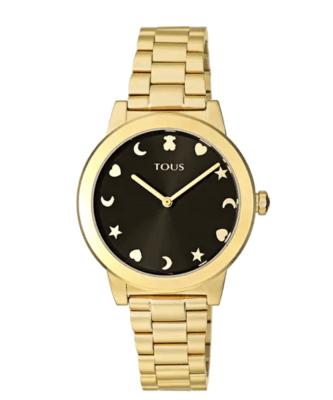 Reloj Mujer Tous Nocturne de acero dorado fondo negro1