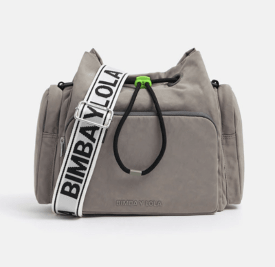 Bolso Bimba y Lola Nylon Taupe Broche Verde1