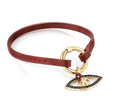Pulsera Tous Good Vibes ojo de plata vermeil, gemas y cuero rojo1