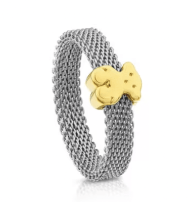 Anillo Tous Mesh Plateado y oso de oro