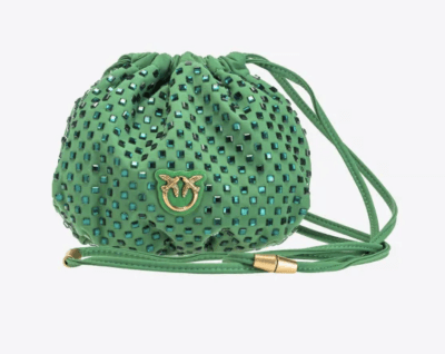 Cartera Pinko Pouch Strass Verde1