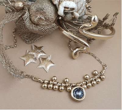 Collar Uno de 50 de plata con doble baño de oro de 18 K con cristal de grafito1