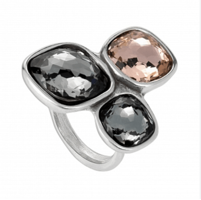 Anillo Uno de 50 de plata con cristales grafito y rosado1