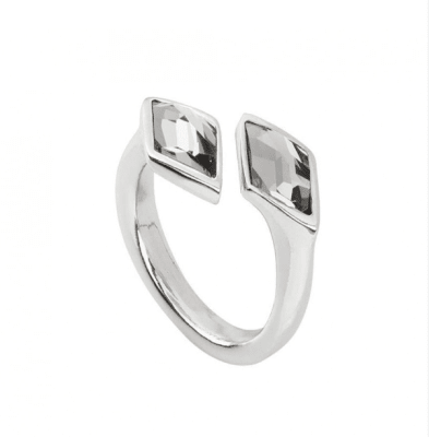 Anillo Uno de 50 plateado dos rombos piedra transparente