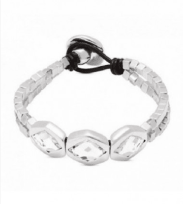 Pulsera Uno de 50 de plata con cristales blancos y cuero1