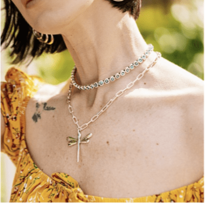 Collar Uno de 50 tipo chocker con circones redondos calipso y azul1