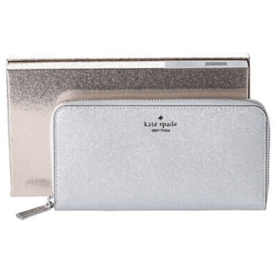 Billetera Kate Spade Grande Larga Plateado Glitter