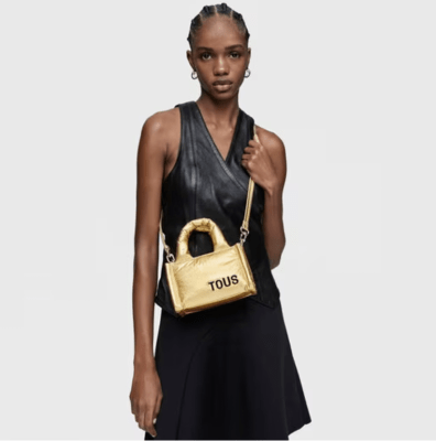 Cartera Tous Crossbody Pequeño City Party Acolchado Dorado1