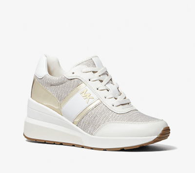 Zapatillas Michael Kors Mabel Trainer Glitter dorado y cuero blanco