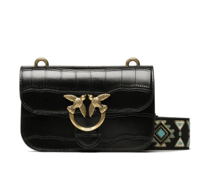 Cartera Pinko Love bell classic negra correa mostacillas calipsos1