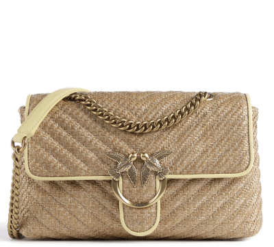 Cartera Pinko love lady puff mini rafia con borde amarillo1