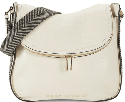 Cartera Marc Jacobs Grande Cuero tapa con cierre Crema correa tela1