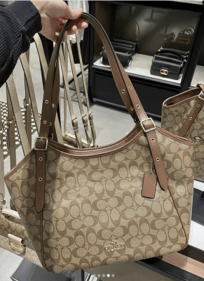 Cartera Coach tote grande tipo montura caballo monograma camel1