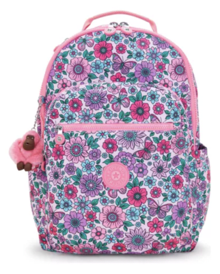 Mochila Kipling Seoul L flores rosadas1