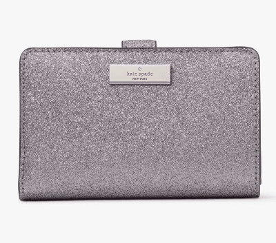 Billetera Kate Spade Kenzie Mediana Plateado Alilado glitter1