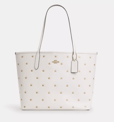 Cartera Coach Tote Estrellas Doradas Cuero blanco1