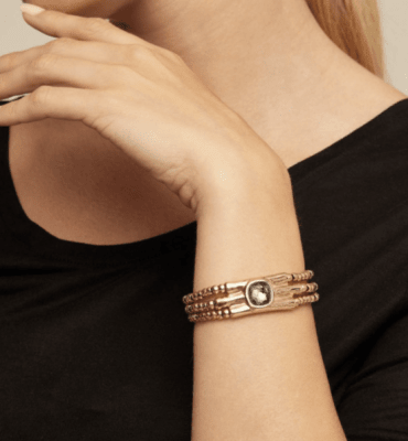 Pulsera Uno de 50 Doble baño de oro con piedra gris1