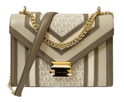 Cartera Michael Kors Whitney Rectangular taupe con crema