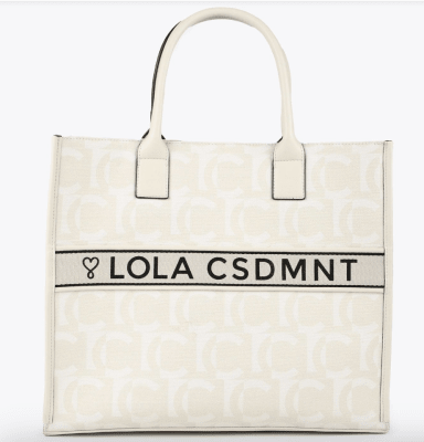 Cartera Lola Casademunt Shopper Monograma Blanco con Beige