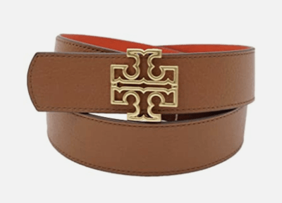 Cinturon Tory Burch Reversible camel con rojo anaranjado hebilla dorada