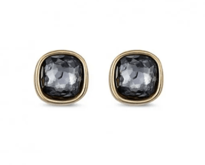 Aros Uno de 50 Cuadrados pequeños piedra gris Doble baño de oro 18k1