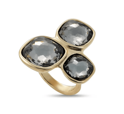 Anillo Uno de 50 Ladies doble baño de oro con 3 piedras cuadradas gris