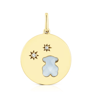 Colgante Tous medalla con baño de oro 18 kt sobre plata, diamantes y calcedonia oso Aelita1