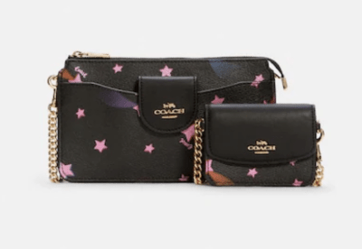 Crossbody Coach con monedero y cadena dorada estrellas negro1