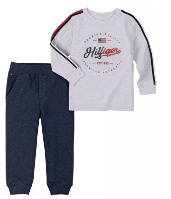 Buzo Tommy Hilfiger Kids pantalon y polera manga larga gris/ azul