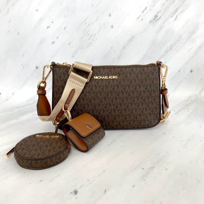 Cartera Michael Kors Crossbody Tech Attached correa genero monograma Cafe1