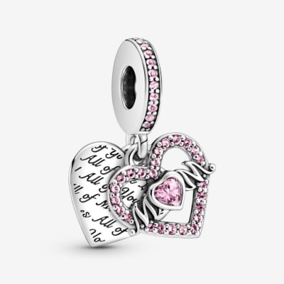 Charm Pandora mom corazon hueco colgante circones rosados1