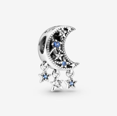 Charm Pandora luna estrellas azules colgando1