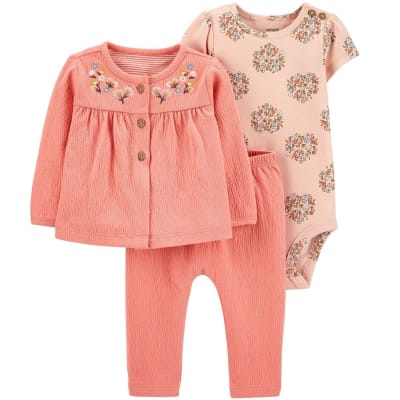 Conjunto Carter´s 3 piezas cardigan, pantalon y body coral1