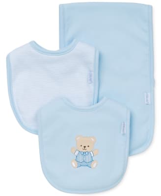 Set baberos Little Me osito celeste