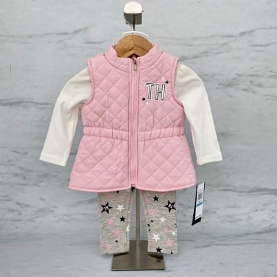 Conjunto Tommy Hilfiger Kids chaqueta s/m polera y leggins rosado/blanco/gris1