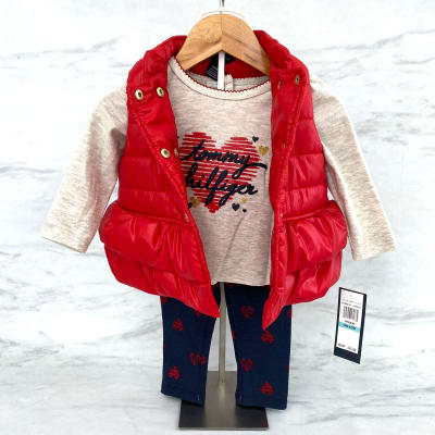 Conjunto Tommy Hilfiger Kids chaqueta s/m polera y leggins rojo/gris/azul1