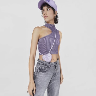 Mini Cartera Tous Corazon colgante lila letras Tous1