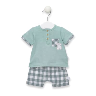 Conjunto Baby Tous polera verde y short a rayas gris1