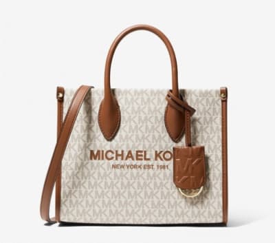 Cartera Michael Kors Mirella Small Monograma Vainilla y Camel1