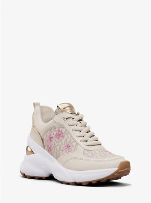 Zapatillas Michael Kors Olympia Blancas con flores rosa1