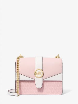 Cartera Michael Kors Crossbody Greenwich pequeña Rosa con blanco1