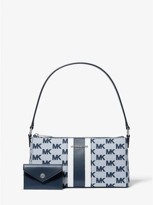 Cartera Michael Kors Pouchette horizontal tela monograma azul