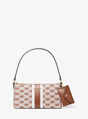 Cartera Michael Kors Pouchette horizontal tela monograma camel