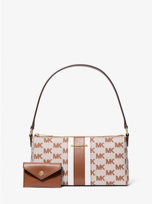 Cartera Michael Kors Pouchette horizontal tela monograma camel