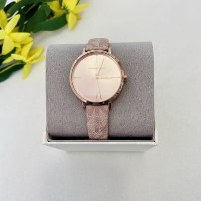 Reloj mujer Michael Kors correa cuero monograma rosado circunferencia rosada1