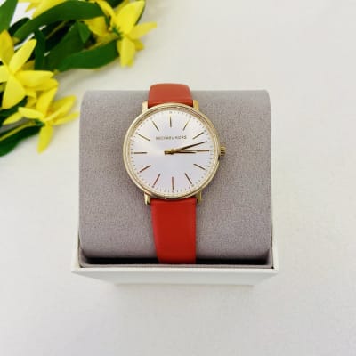 Reloj mujer Michael Kors correa cuero rojo fondo blanco1