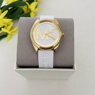 Reloj mujer Michael Kors correa goma blanco circunferencia dorada1